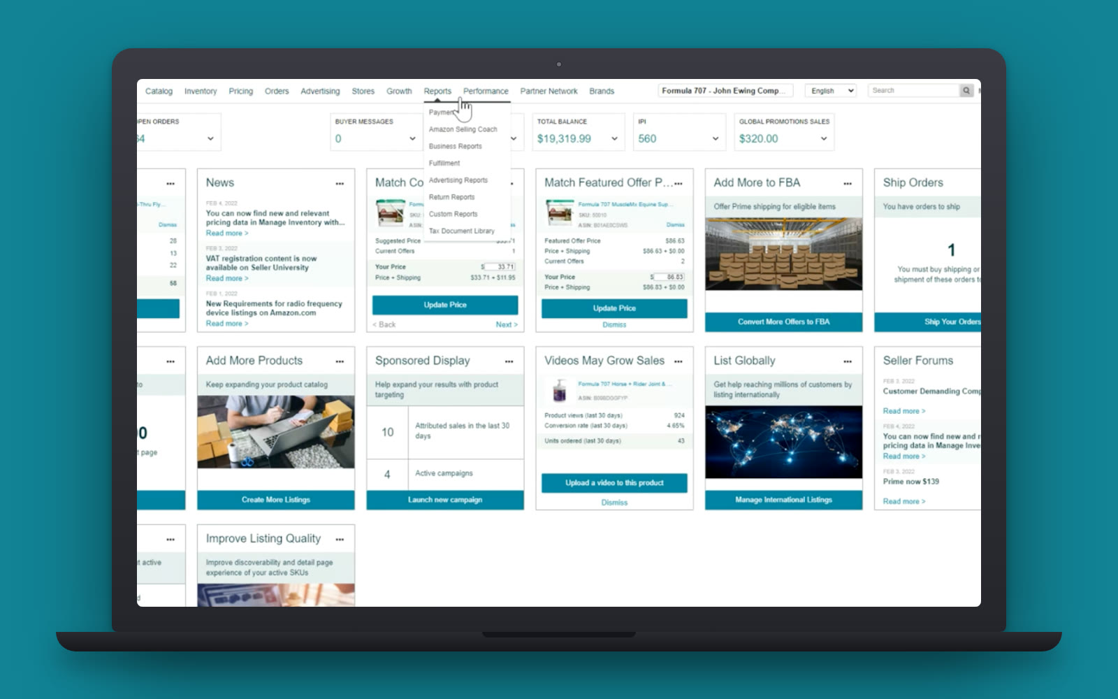Amazon Seller Central · Katal Design System file structure inside a laptop on Amazon teal