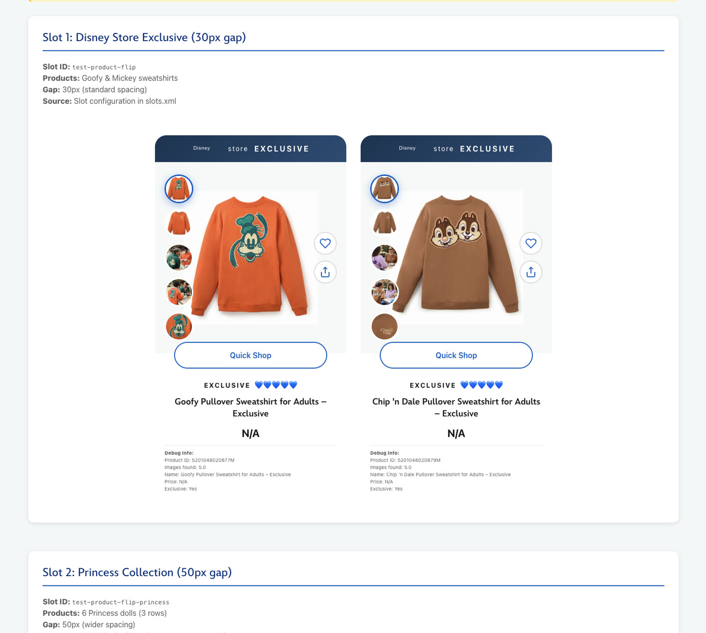 Slot test · Disney Store Exclusive product cards